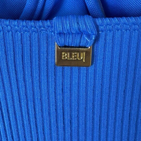 Bleu Rob Beattie Blue Ribbed Walk The Line Square Neck One-Piece Swimsuit Sz 6 - Picture 7 of 12